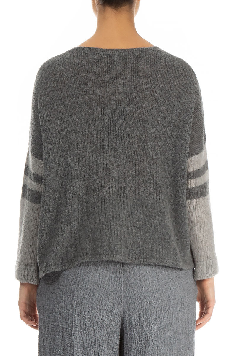 Single Pocket Stripy Grey Wool Sweater