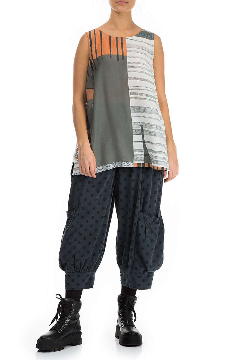 Sleeveless Modern Print Silk Bamboo Blouse