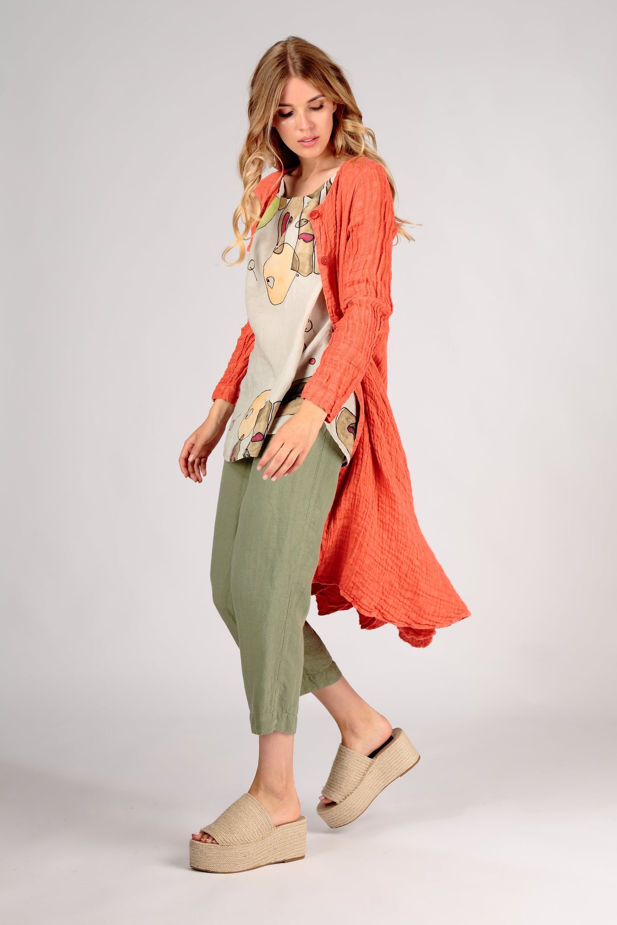 Sleeveless Abstract Print Linen Top - GRIZAS | Natural Contemporary Womenswear