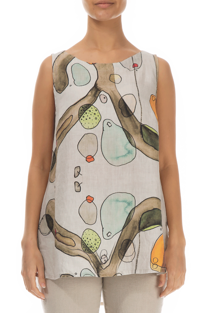 Sleeveless Abstract Print Linen Top - GRIZAS | Natural Contemporary Womenswear