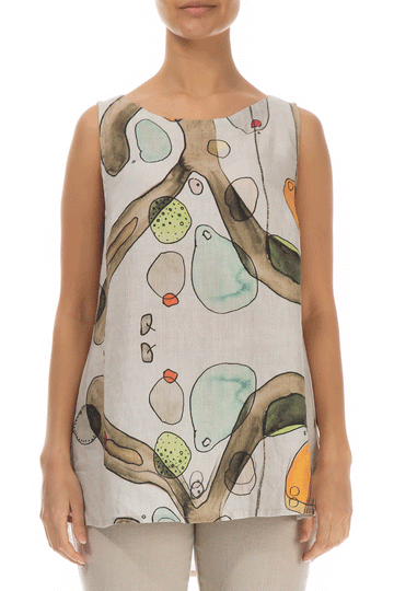 Sleeveless Abstract Print Linen Top - GRIZAS | Natural Contemporary Womenswear