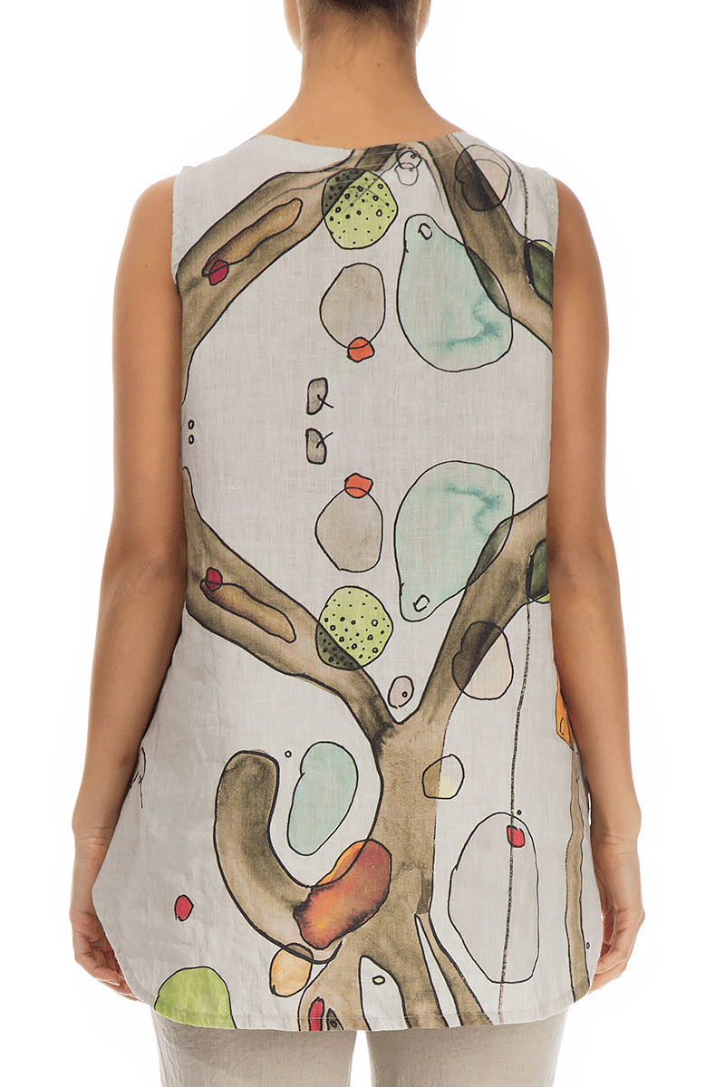 Sleeveless Abstract Print Linen Top - GRIZAS | Natural Contemporary Womenswear