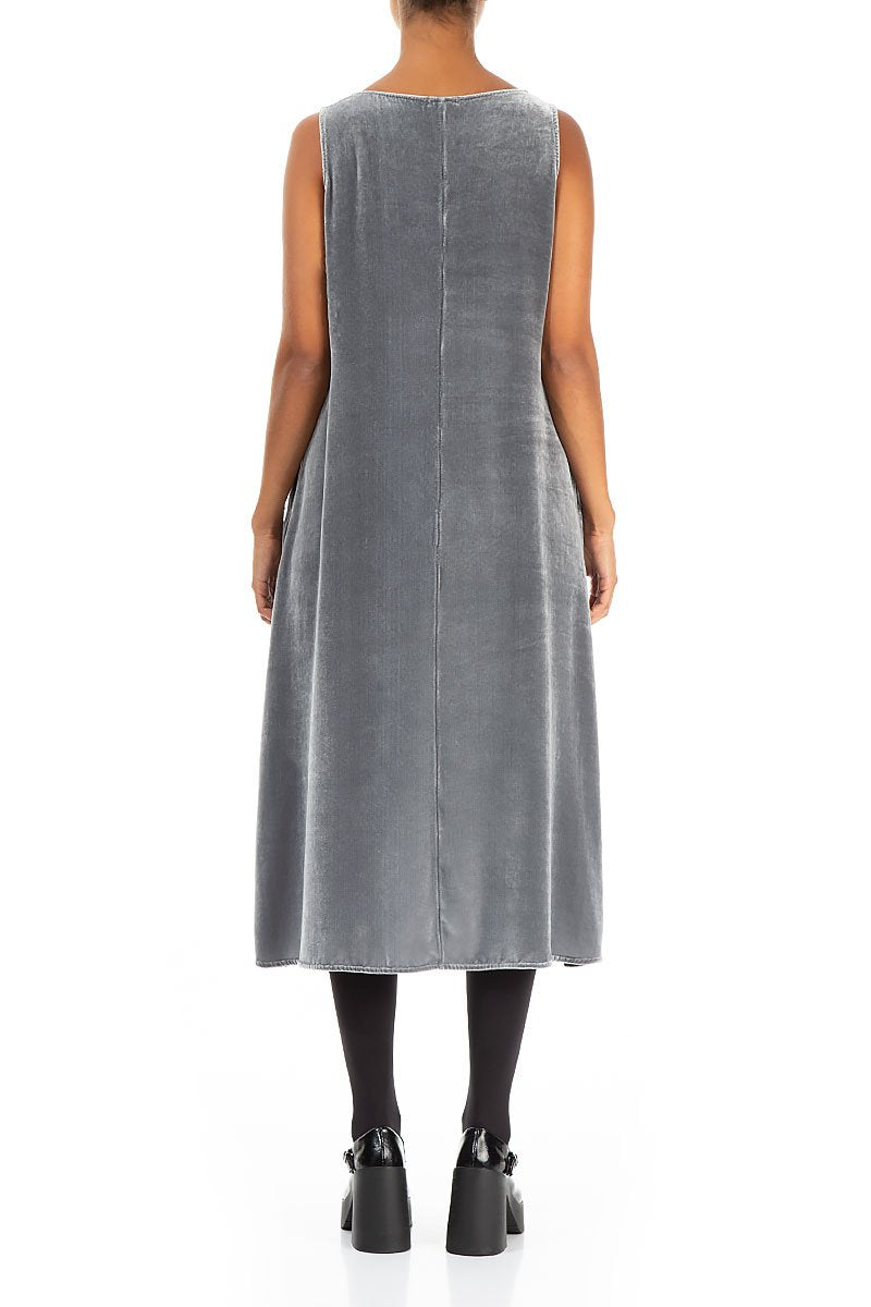 Sleeveless Anthracite Silk Velvet Dress