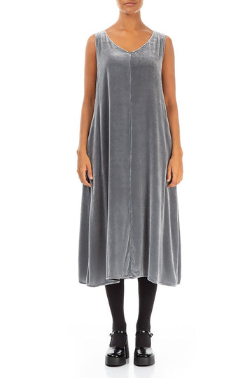 Sleeveless Anthracite Silk Velvet Dress