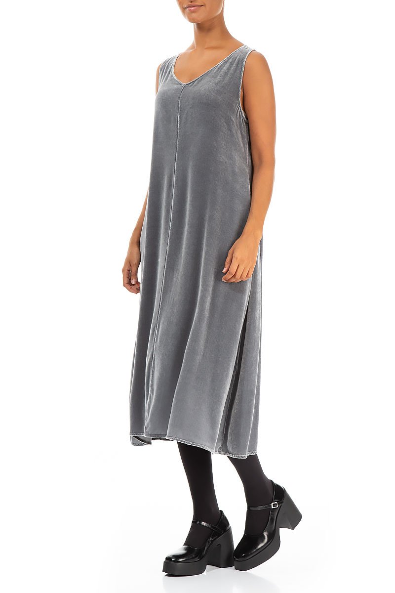Sleeveless Anthracite Silk Velvet Dress