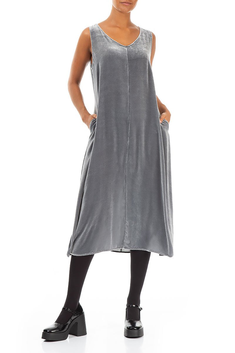Sleeveless Anthracite Silk Velvet Dress
