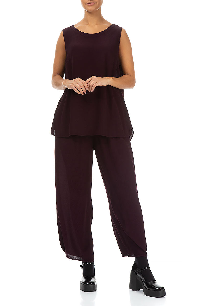 Sleeveless Aubergine Viscose Top