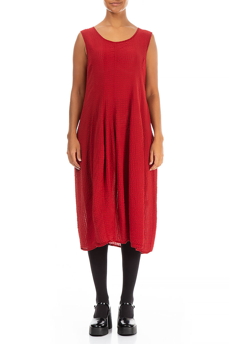 Sleeveless Balloon Red Silk Dress