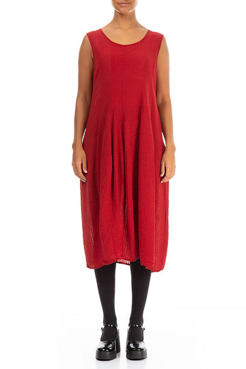 Sleeveless Balloon Red Silk Dress