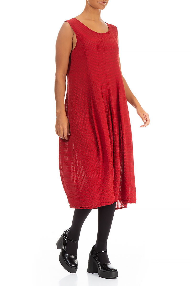 Sleeveless Balloon Red Silk Dress