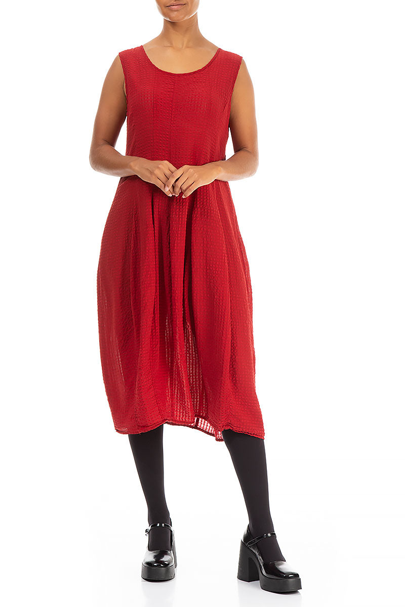 Sleeveless Balloon Red Silk Dress