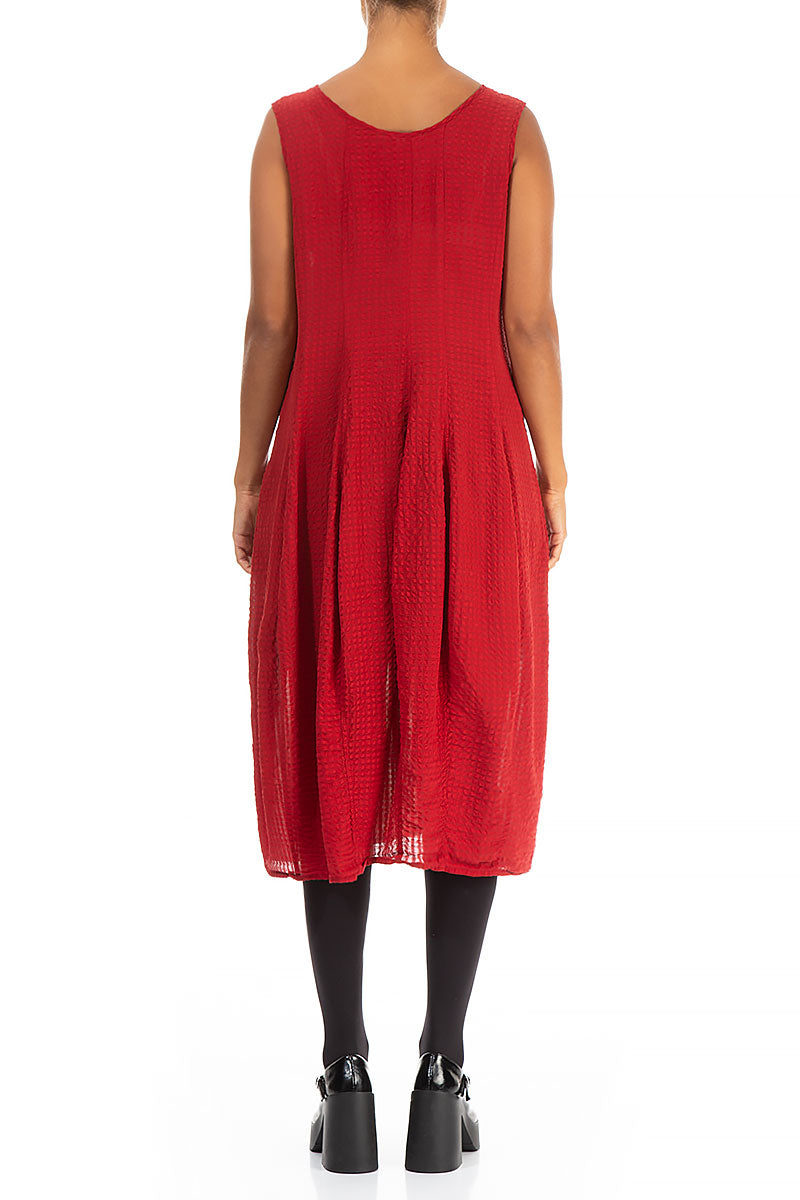 Sleeveless Balloon Red Silk Dress