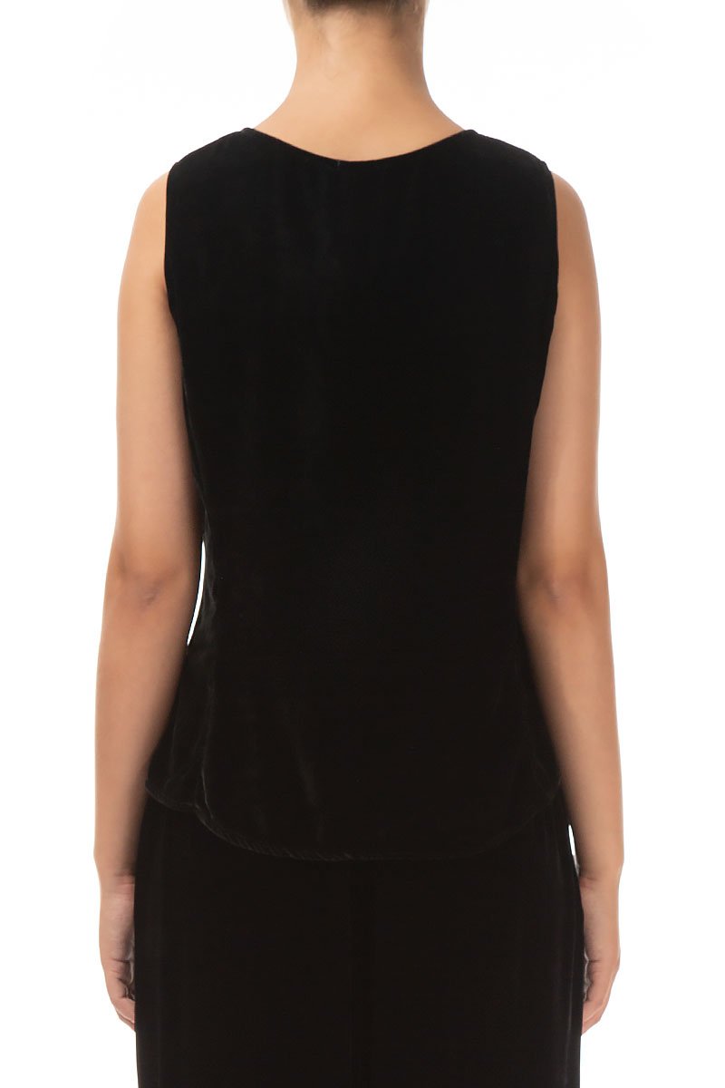 Sleeveless Black Silk Velvet Blouse