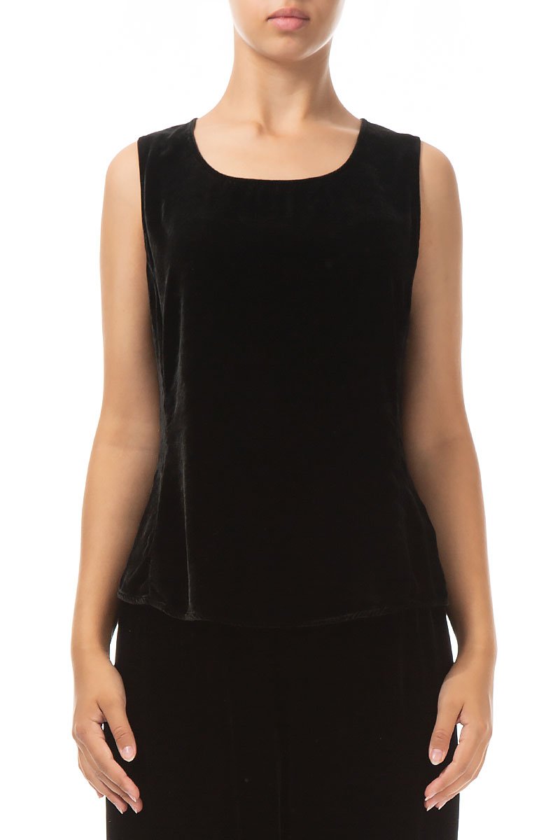 Sleeveless Black Silk Velvet Blouse