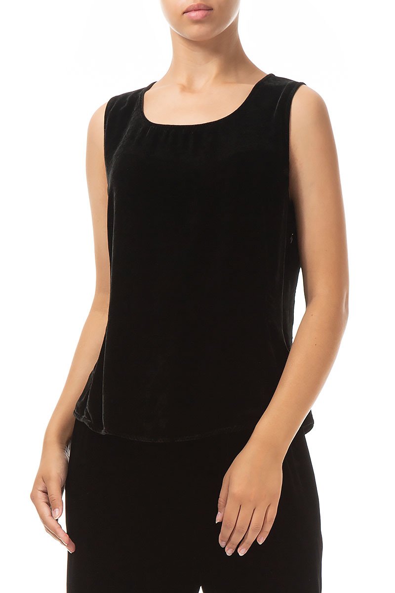 Sleeveless Black Silk Velvet Blouse