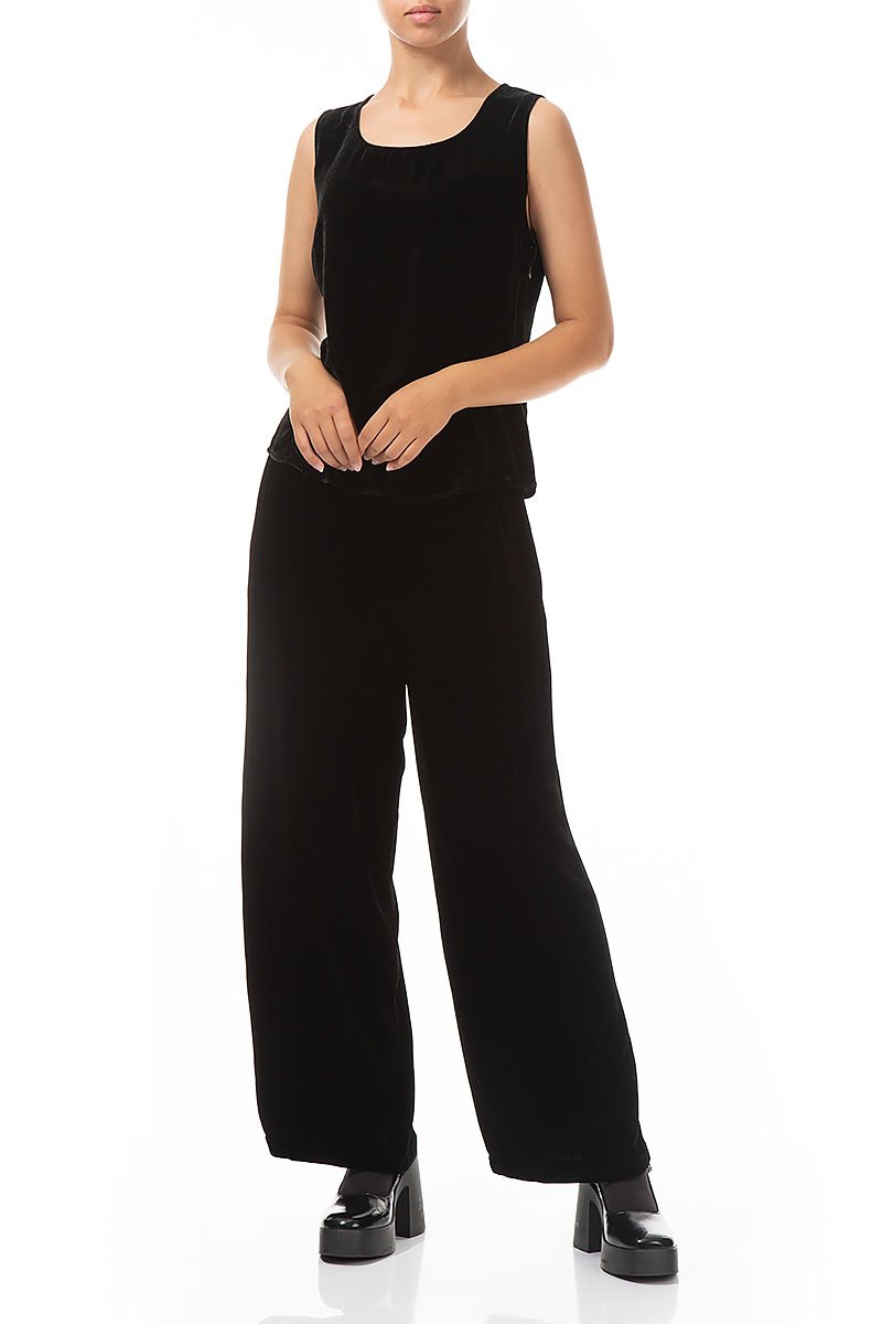 Sleeveless Black Silk Velvet Blouse