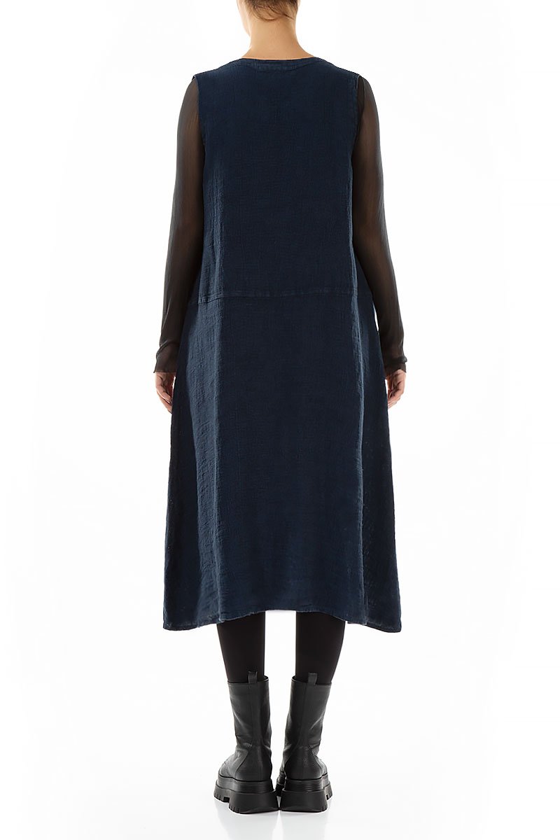 Sleeveless Cobalt Blue Mélange Linen Dress