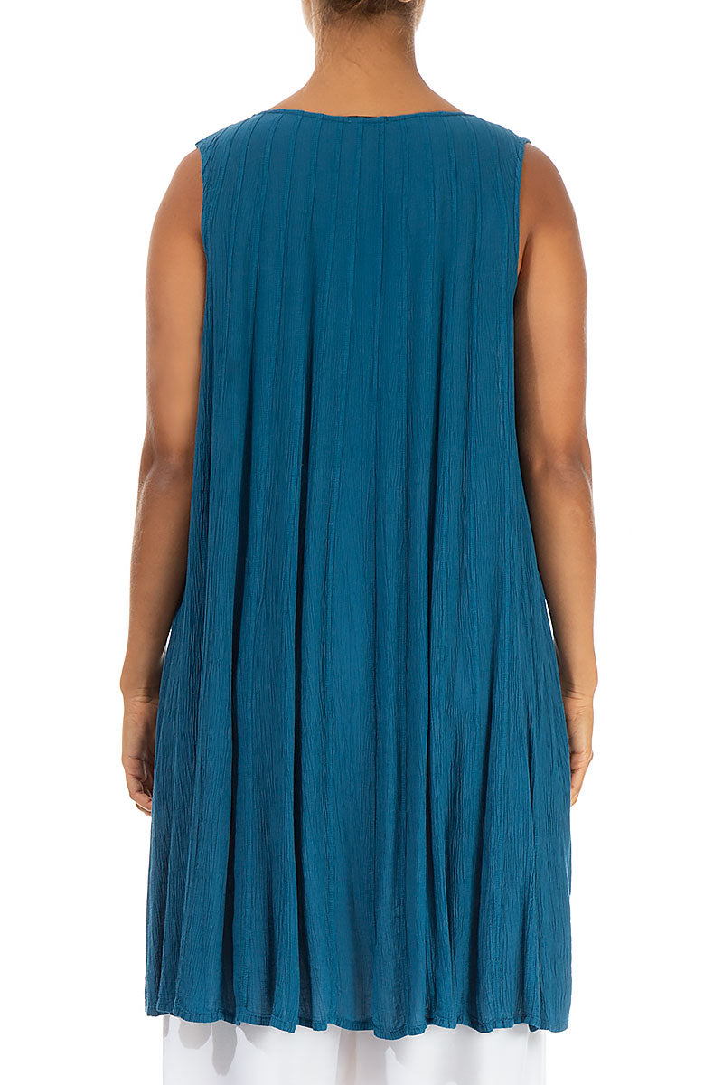 Sleeveless Crinkled Ocean Blue Silk Viscose Tunic - Dress