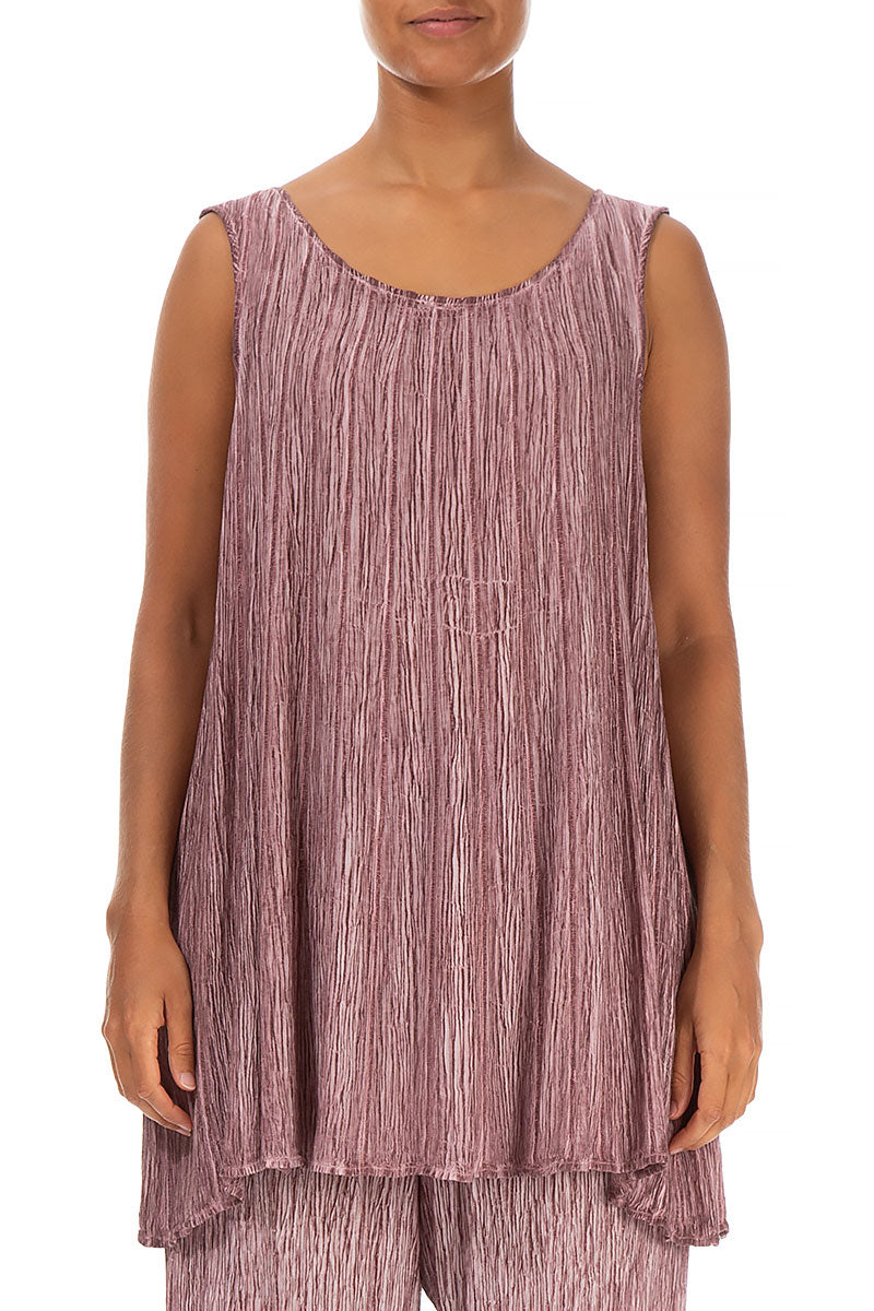 Sleeveless Crinkled Washed Effect Redwood Silk Viscose Tunic