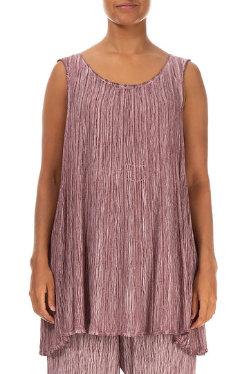 Sleeveless Crinkled Washed Effect Redwood Silk Viscose Tunic