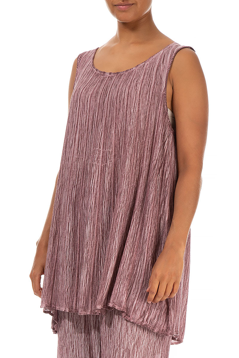 Sleeveless Crinkled Washed Effect Redwood Silk Viscose Tunic