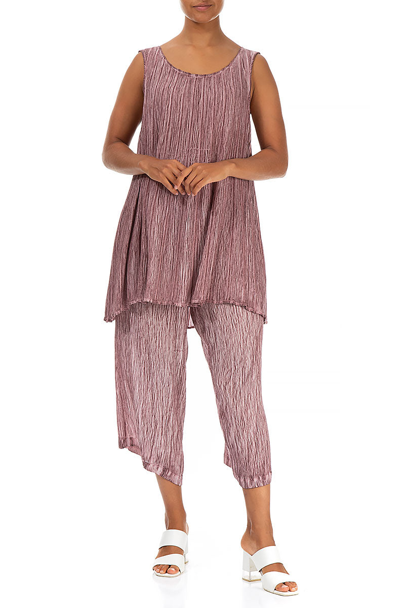 Sleeveless Crinkled Washed Effect Redwood Silk Viscose Tunic