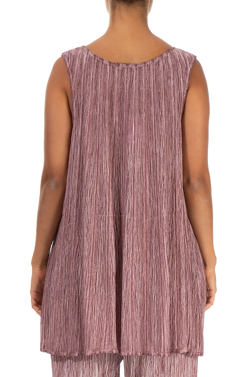 Sleeveless Crinkled Washed Effect Redwood Silk Viscose Tunic