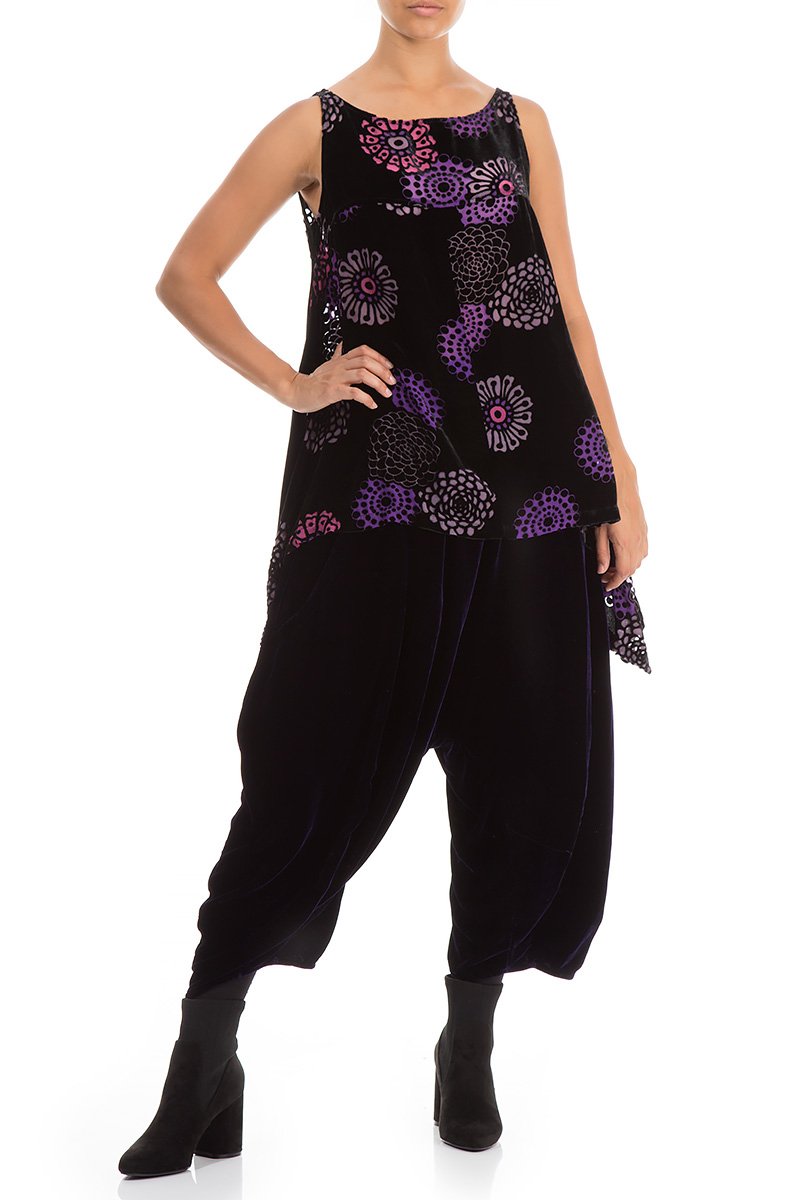 Sleeveless Devoré Purple Velvet Blouse