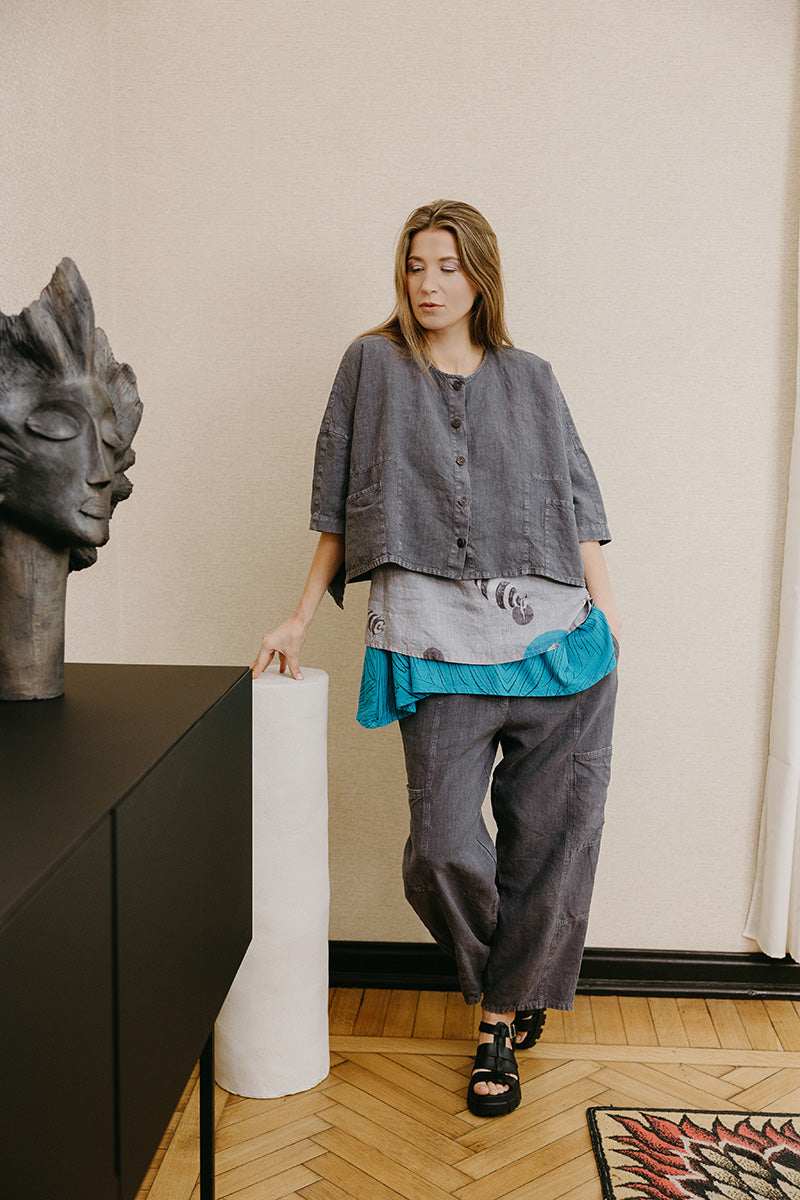 Sleeveless Feathers Bright Turquoise Cotton Tunic