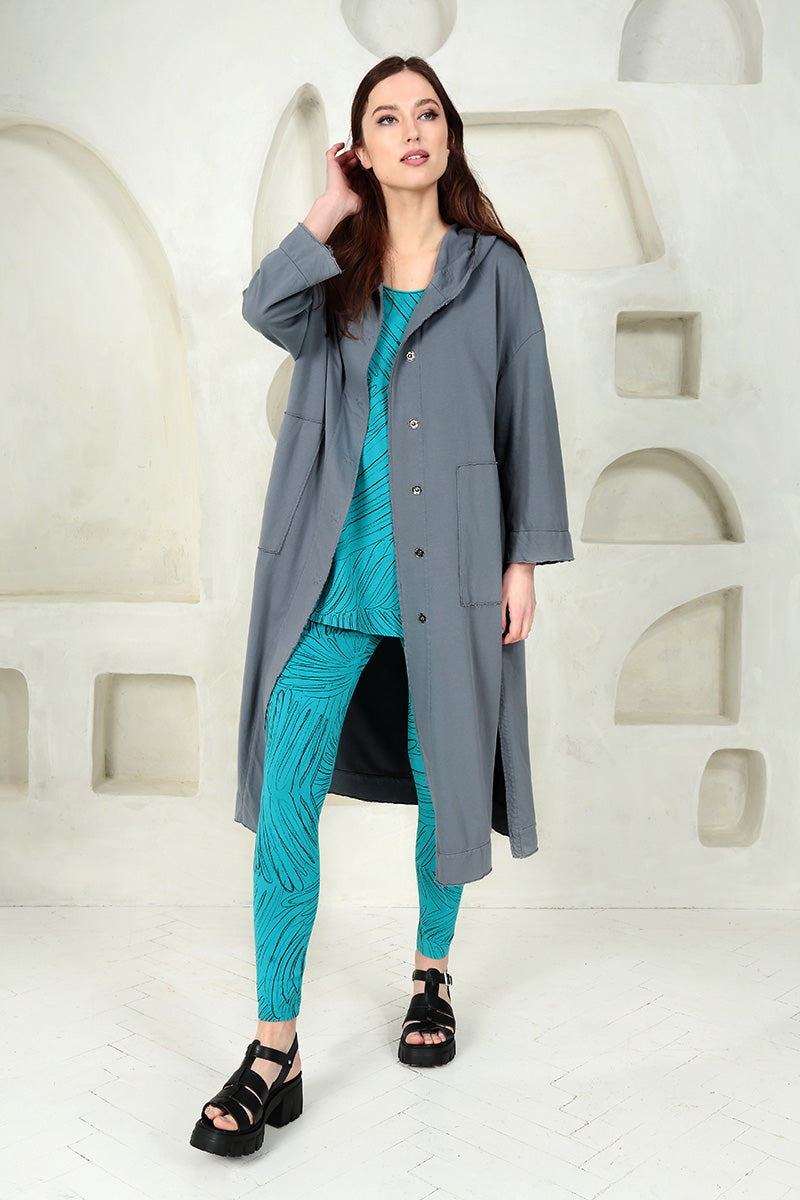 Sleeveless Feathers Bright Turquoise Cotton Tunic