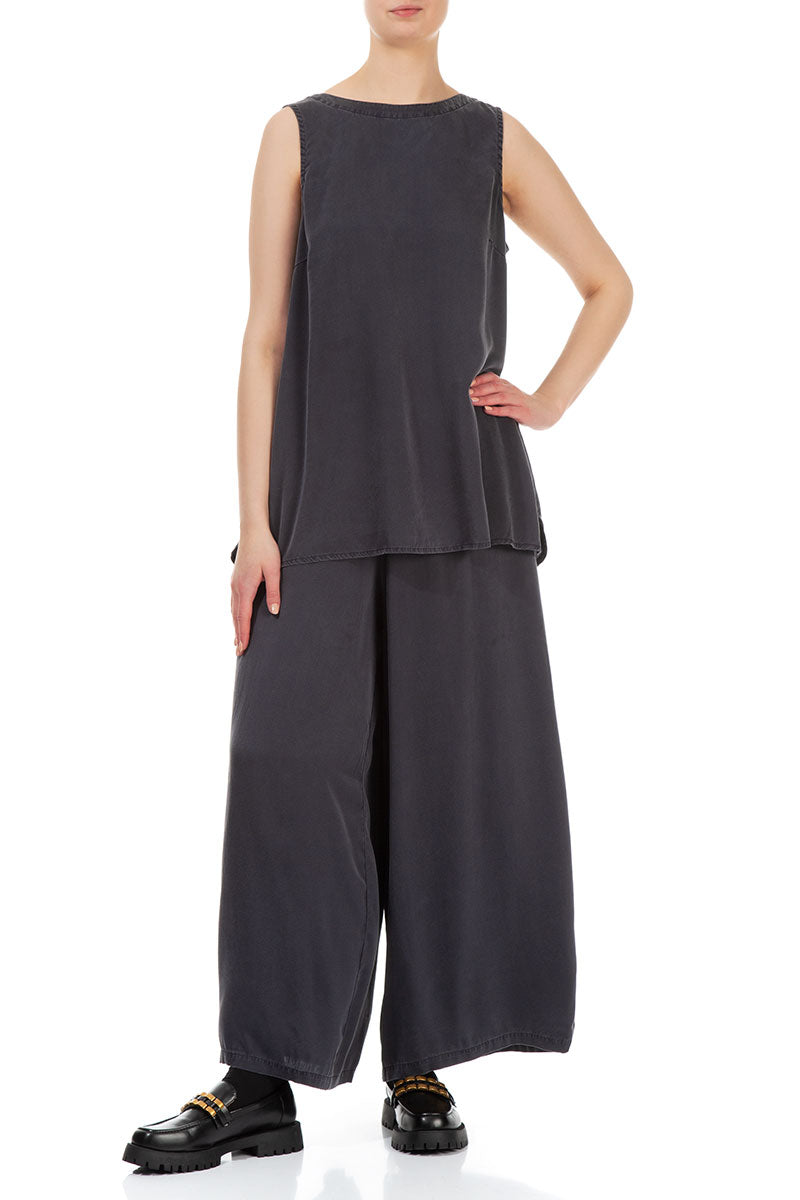Sleeveless Grey Silk Top
