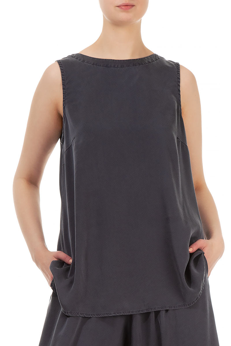 Sleeveless Grey Silk Top