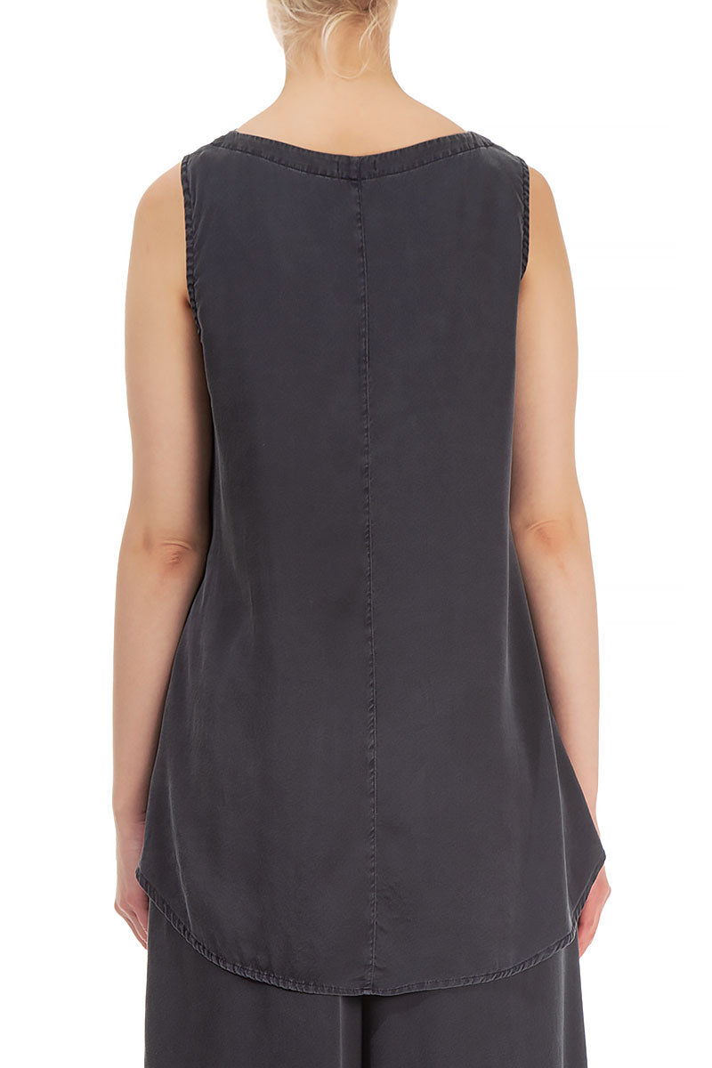 Sleeveless Grey Silk Top
