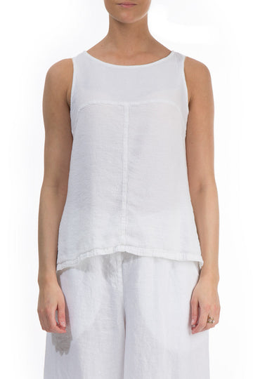 Sleeveless Longer Back White Linen Blouse