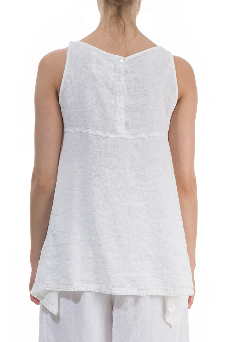 Sleeveless Longer Back White Linen Blouse