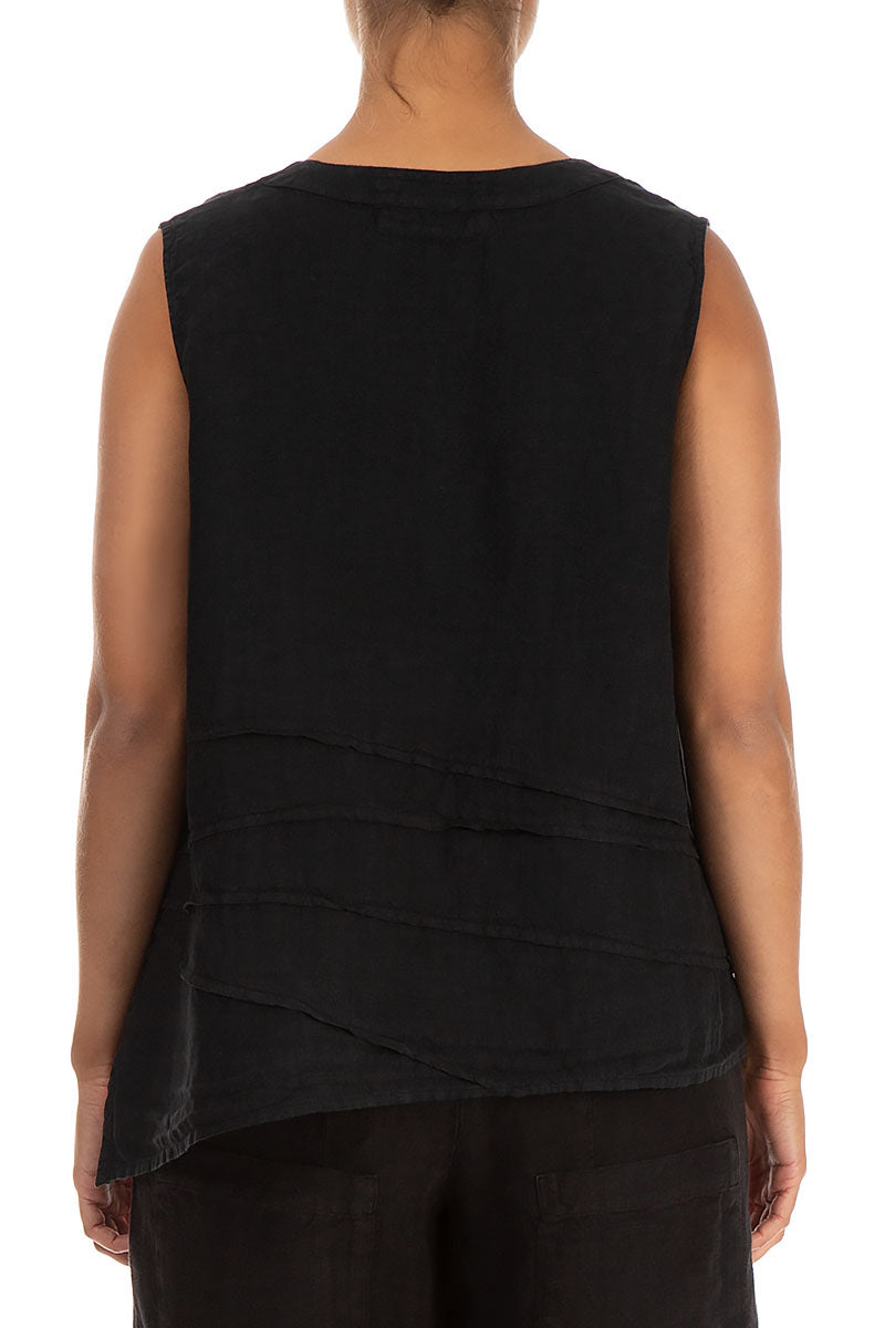 Sleeveless Loose Black Linen Top