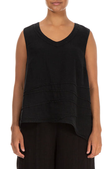 Sleeveless Loose Black Linen Top