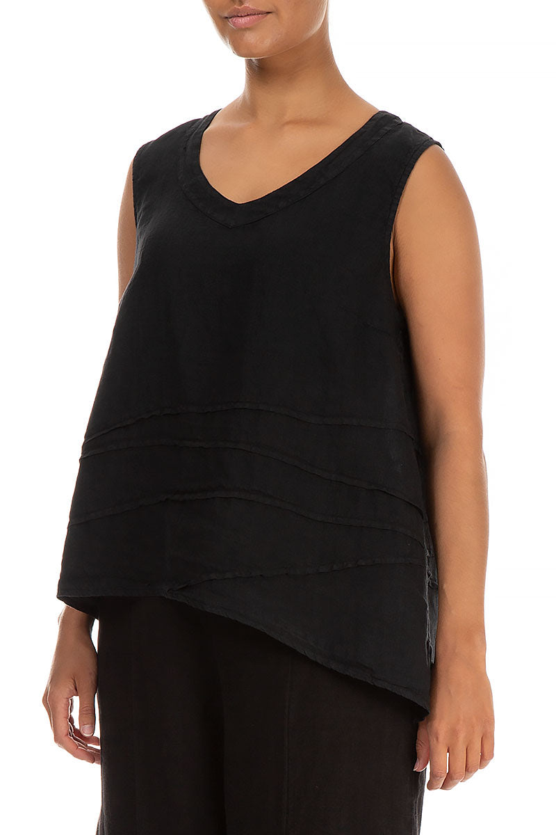 Sleeveless Loose Black Linen Top