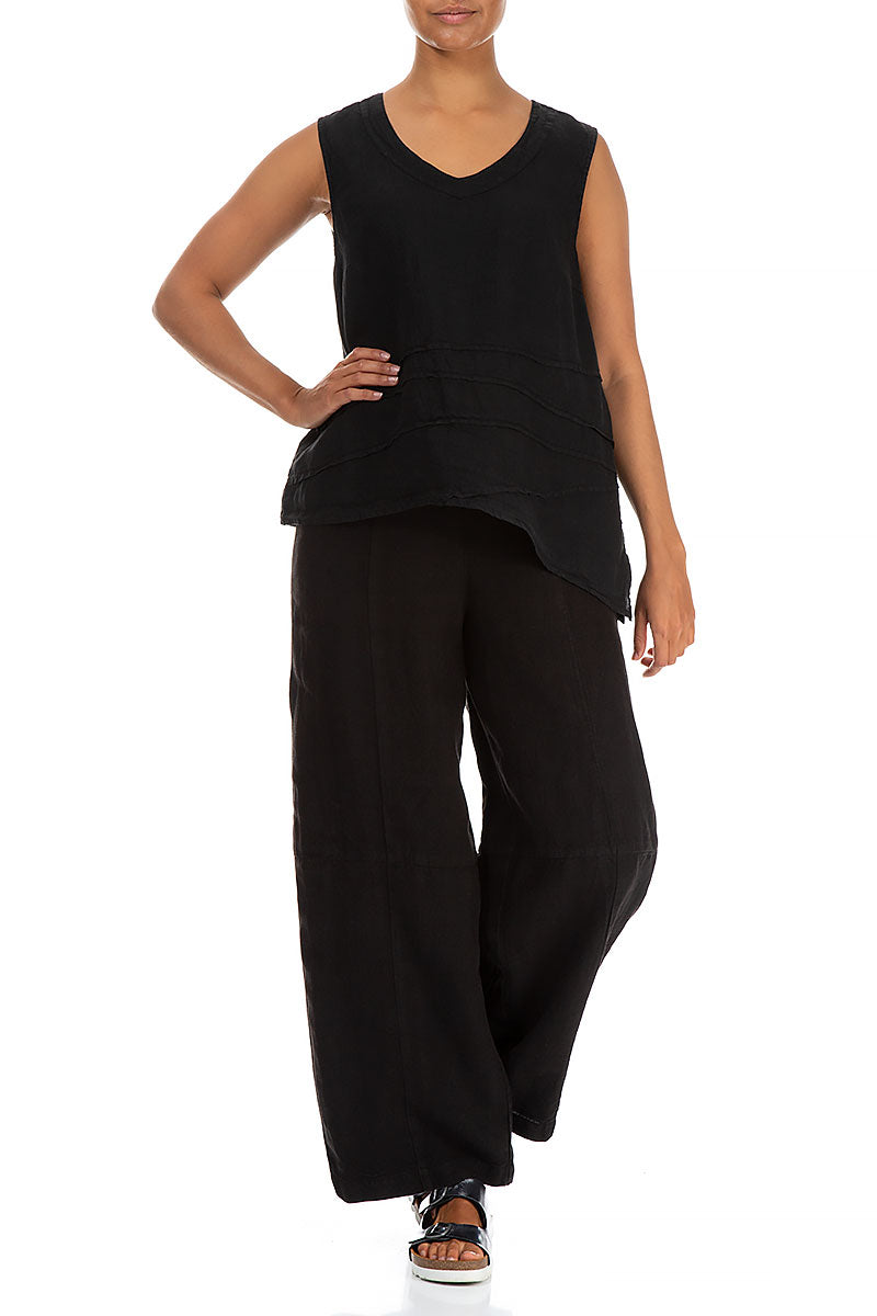 Sleeveless Loose Black Linen Top