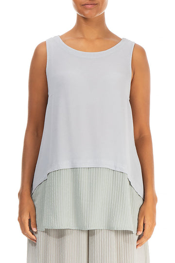 Sleeveless Loose Cream Grey Silk Viscose Blouse