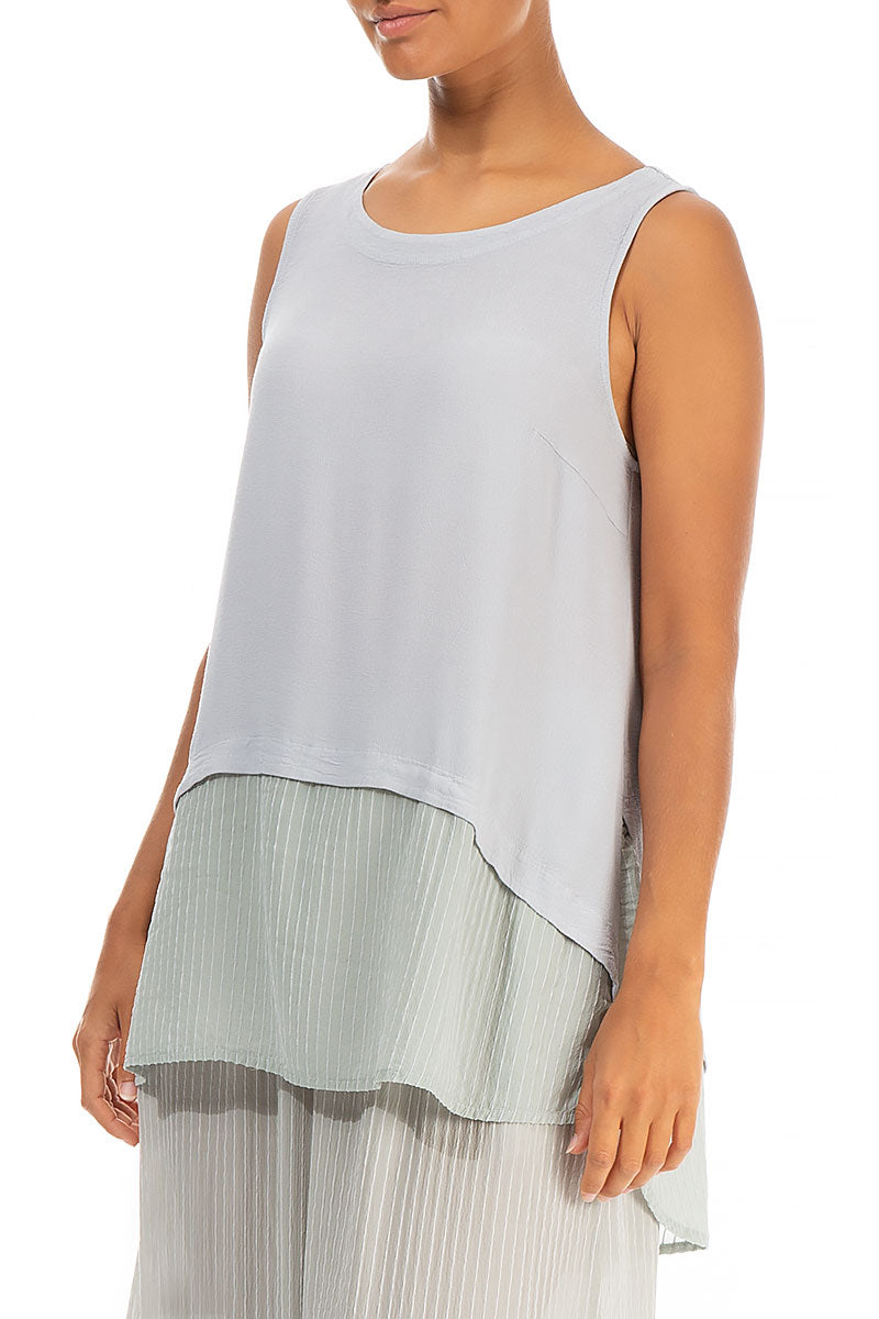 Sleeveless Loose Cream Grey Silk Viscose Blouse