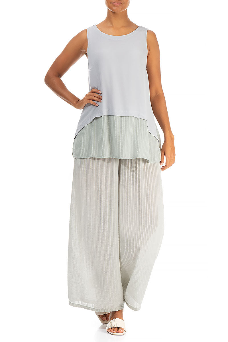 Sleeveless Loose Cream Grey Silk Viscose Blouse