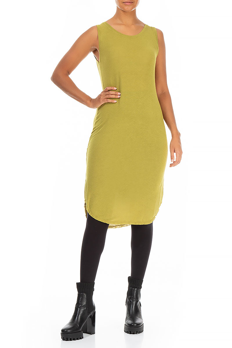 Sleeveless Ochre Viscose Angora Dress