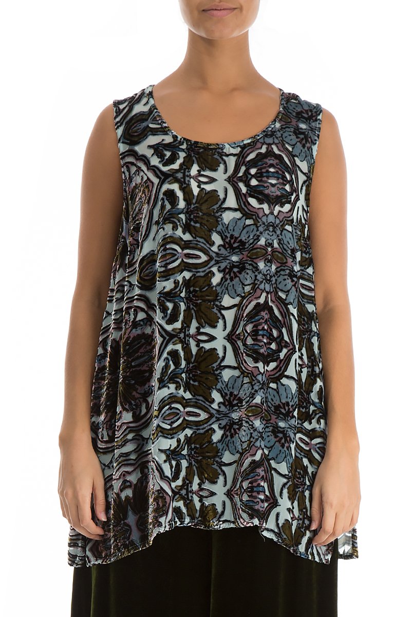 Sleeveless Ornamented Silk Velvet Blouse