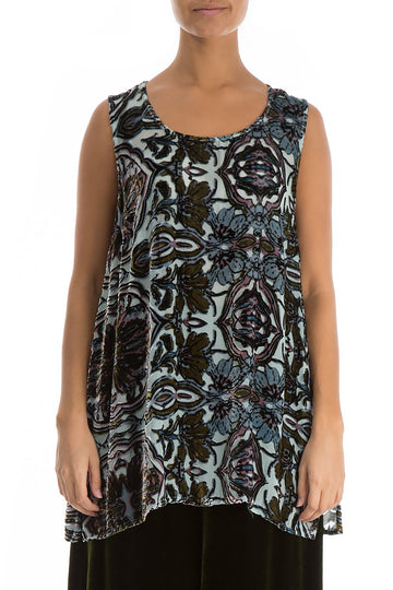 Sleeveless Ornamented Silk Velvet Blouse