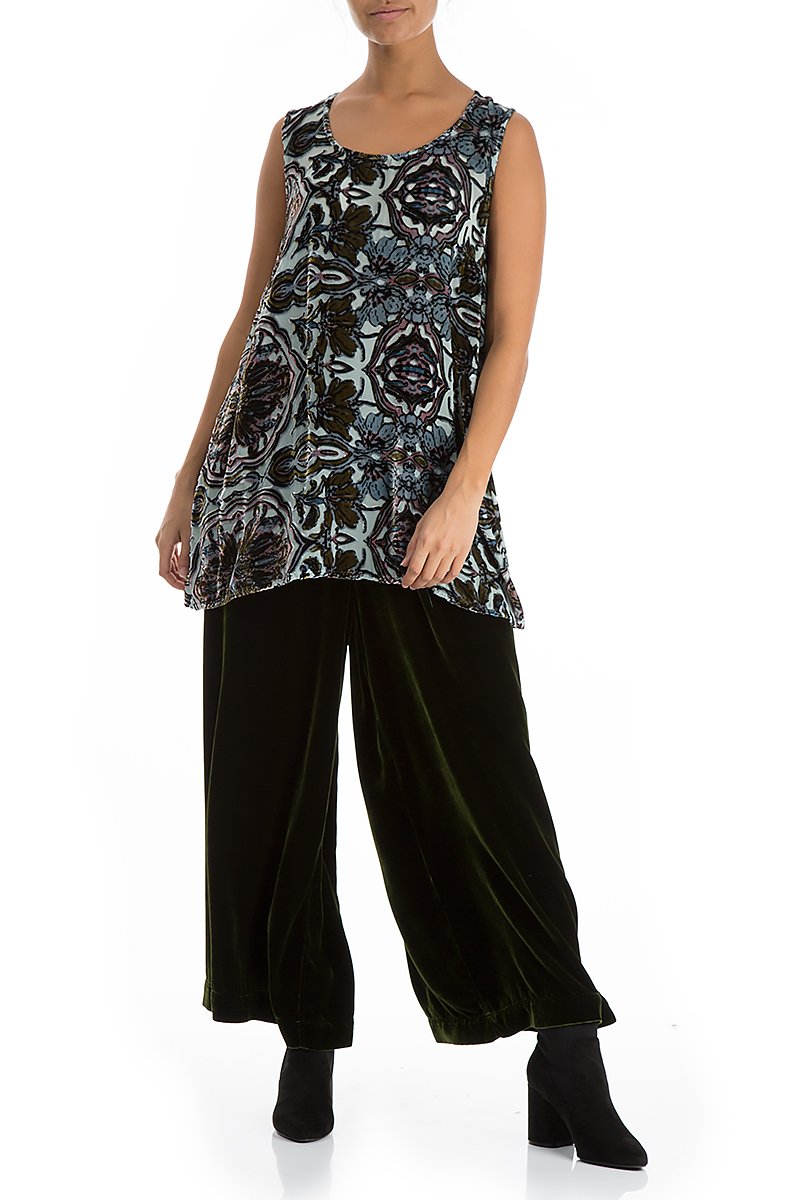 Sleeveless Ornamented Silk Velvet Blouse