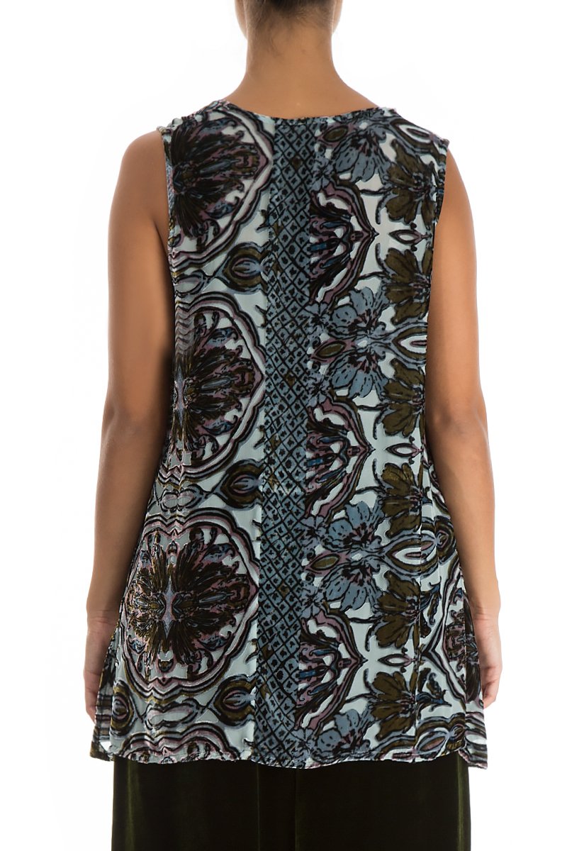 Sleeveless Ornamented Silk Velvet Blouse