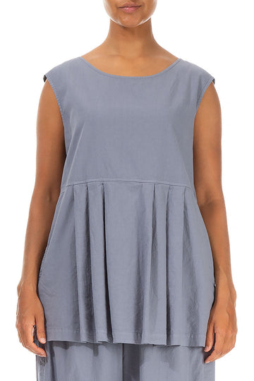 Sleeveless Pleated Storm Grey Cotton Blouse