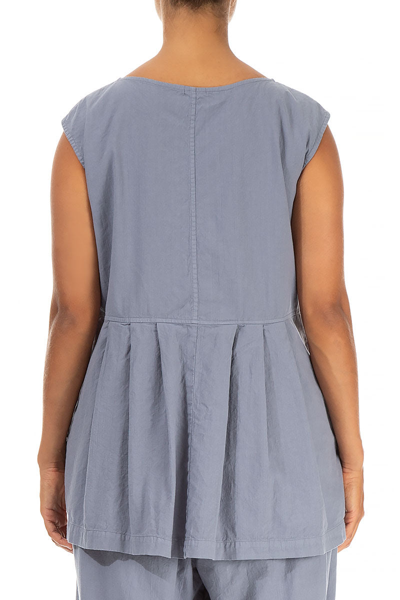 Sleeveless Pleated Storm Grey Cotton Blouse