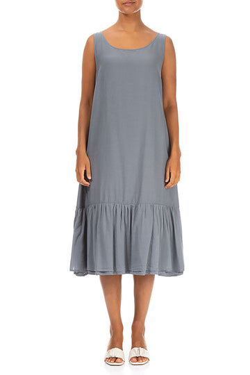 Sleeveless Storm Grey Silk Cotton Shift Dress